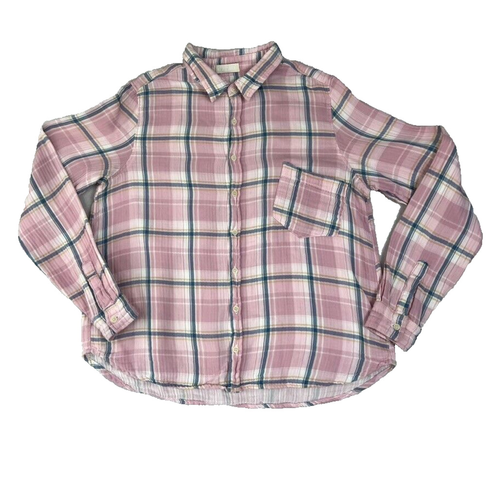 CP Shades Shirt Womens Medium Pink & Blue Double Cotton Gauze Plaid Button Down